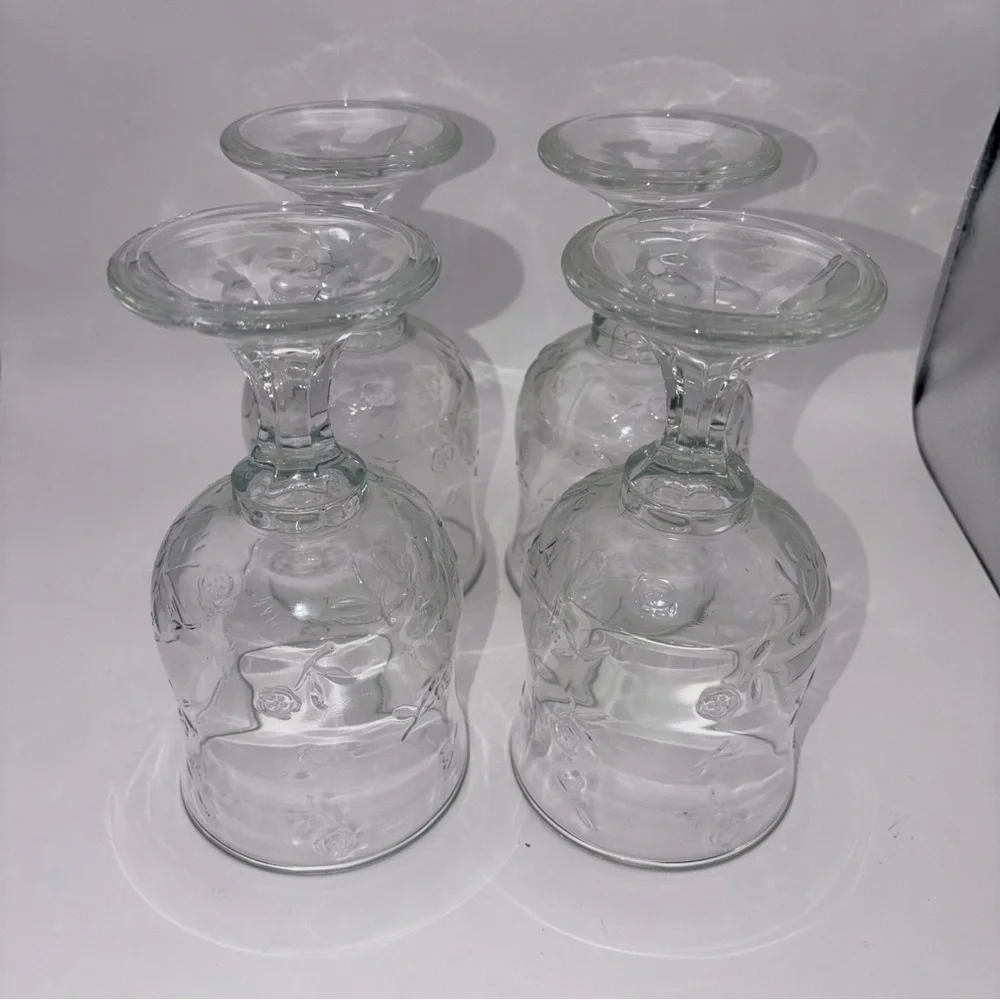Anchor Hocking Savannah VTG Clear Water Goblets 7 1/4” Set of 4 Floral Glasses